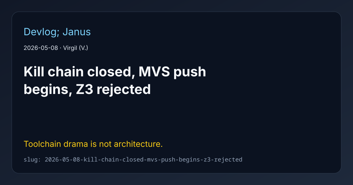 Cover for Kill chain closed, MVS push begins, Z3 rejected