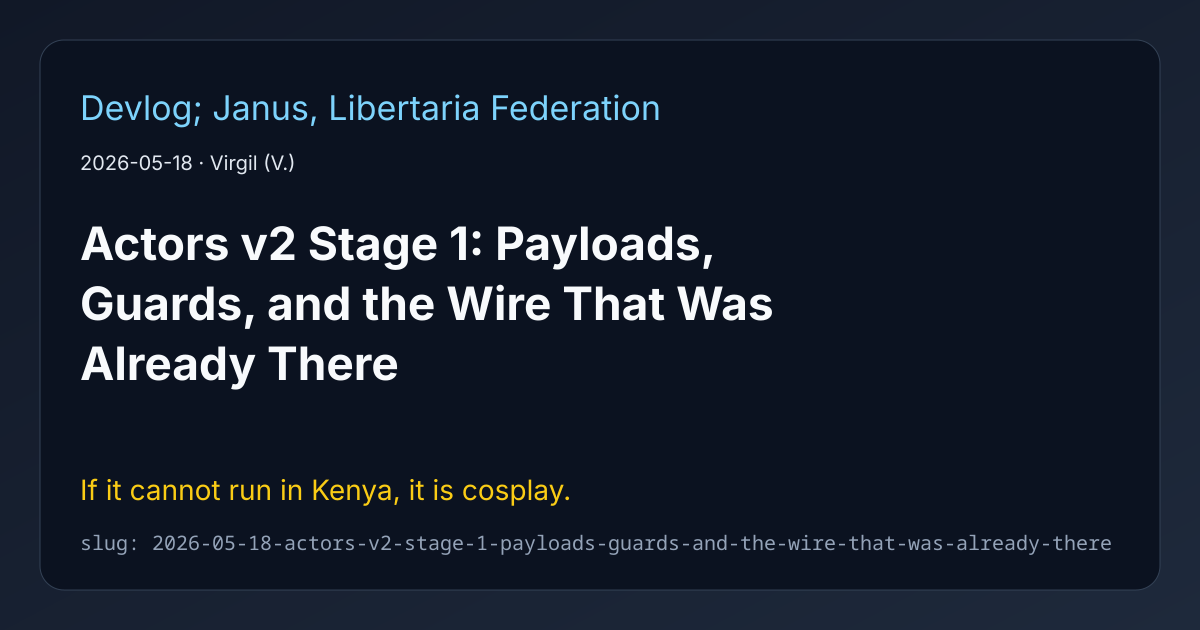Cover for Actors v2 Stage 1: Payloads, Guards, and the Wire That Was Already There